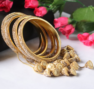 FASHWEGON Brass Brass Bangle Set(Pack of 4)