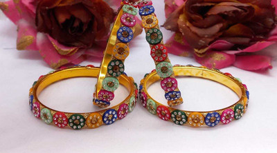 CHURA KING Alloy Crystal Gold-plated Bangle Set(Pack of 4)