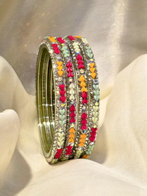Shubh Suhag Glass Rhinestone Gold-plated Bangle Set(Pack of 4)