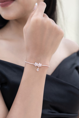 Rare Blings Stainless Steel Cubic Zirconia Rhodium Charm Bracelet