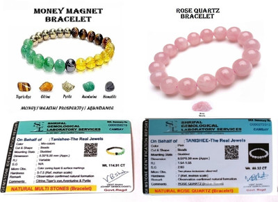 Tanishee- The Real Jewels Rose Quartz, Green Aventurine, Golden Pyrite, Tiger's Eye, Citrine Crystal Bracelet(Pack of 2)