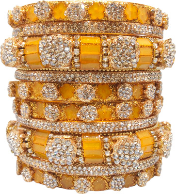 Neha Traditional Alloy Beads, Cubic Zirconia Gold-plated Bangle Set(Pack of 10)