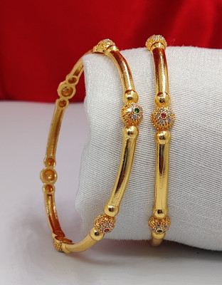 DH JEWELLS Brass Cubic Zirconia, Diamond Gold-plated Bangle Set(Pack of 2)