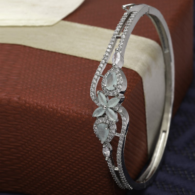 ZENEME Brass Cubic Zirconia Rhodium Bracelet