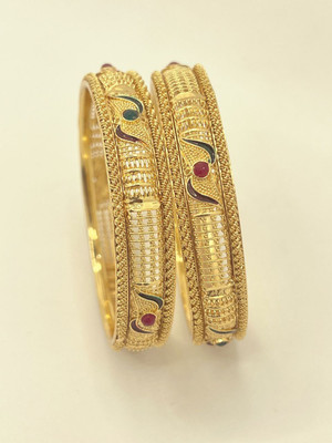 Bajrang Brass, Copper Cubic Zirconia, Diamond Gold-plated Bangle Set(Pack of 2)