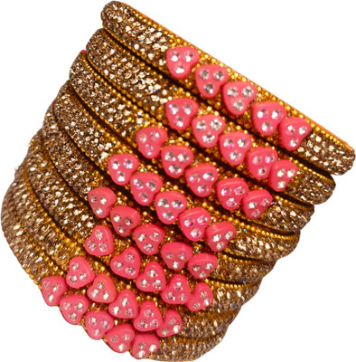 Lahthi Gallery Brass, Lac Crystal Gold-plated Bangle Set(Pack of 8)