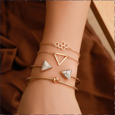 Zaphariq Alloy Cubic Zirconia Gold-plated Bracelet Set(Pack of 4)