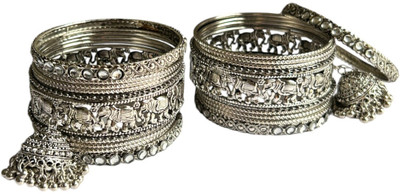 ACCESSHER Sterling Silver Silver Bangle Set(Pack of 18)