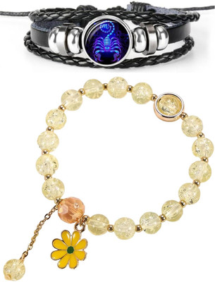 PIXFLIX Crystal, Leather Charm Bracelet(Pack of 2)