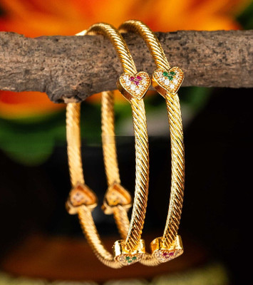 DH JEWELLS Brass Cubic Zirconia, Diamond Gold-plated Bangle Set(Pack of 2)