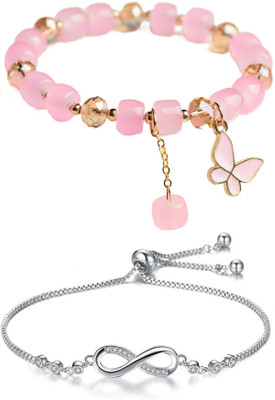 PIXFLIX Crystal, Stainless Steel Charm Bracelet(Pack of 2)