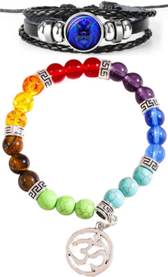 PIXFLIX Glass, Alloy, Leather Charm Bracelet(Pack of 2)