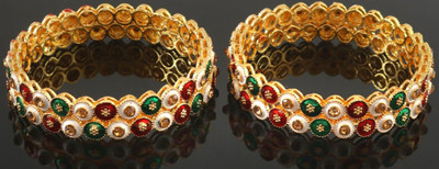 RUSHIKHACOLLECTIONS Brass, Alloy Cubic Zirconia Gold-plated Bangle Set(Pack of 4)