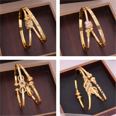 Sangria Brass Diamond Gold-plated Bangle Set(Pack of 4)