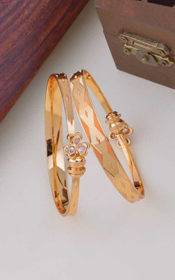 HETALENTERPRISE Brass, Copper Cubic Zirconia, Diamond Gold-plated Bangle(Pack of 2)