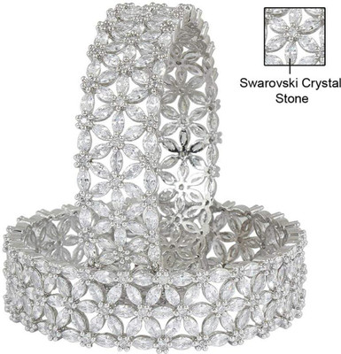 T4 JEWELS Brass Cubic Zirconia, Rhinestone Gold-plated Bangle Set(Pack of 2)