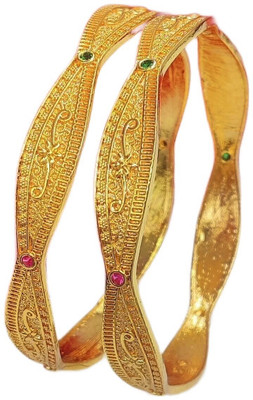 DH JEWELLS Brass Cubic Zirconia, Diamond Gold-plated Bangle Set(Pack of 2)