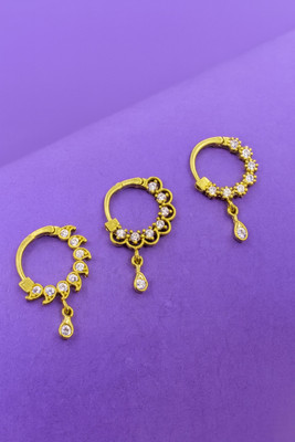 brado jewellery Diamond Gold-plated Plated Brass Nose Ring Set(Pack of 9)