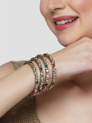 Karatcart Alloy Crystal Gold-plated Bangle Set(Pack of 4)