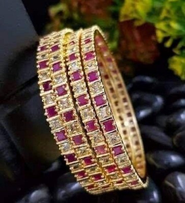 AFJ GOLD Copper Ruby Gold-plated Bangle Set(Pack of 4)