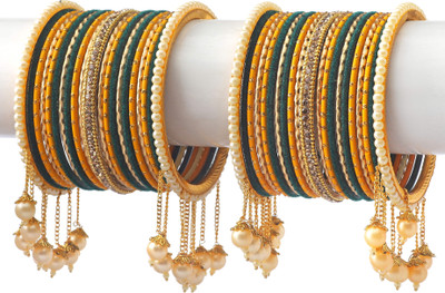 ZINEKA Metal Beads, Pearl, Zircon Gold-plated Bangle Set(Pack of 42)