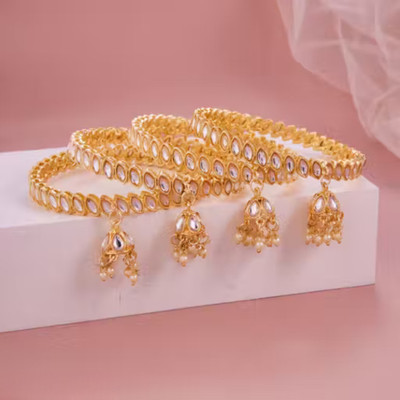 CZ STONE Brass Gold-plated Bangle Set(Pack of 4)