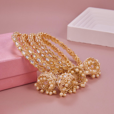 CZ STONE Brass Gold-plated Bangle Set(Pack of 4)