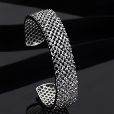 ZENEME Brass Cubic Zirconia Rhodium Bracelet