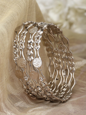 ZENEME Brass Cubic Zirconia Rhodium Bangle Set(Pack of 4)