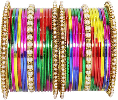 ZULKA Metal Crystal Bangle Set(Pack of 30)