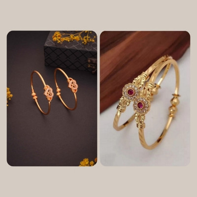 VEDDAA Brass Diamond Gold-plated Bangle Set(Pack of 4)