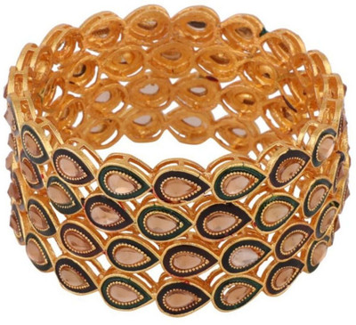 Mode Mania Brass Cubic Zirconia Gold-plated Bangle Set(Pack of 4)