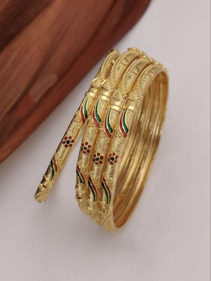 RO JEWELS Brass Gold-plated Bangle Set(Pack of 4)
