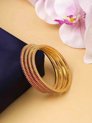 YELLOW CHIMES Metal Crystal Bangle Set(Pack of 4)