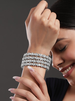 RUBANS Brass Rhodium Bangle Set(Pack of 4)