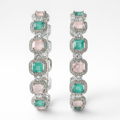 Avaas Alloy Emerald Silver Bangle Set(Pack of 2)