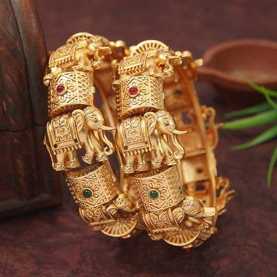 Jewwel Brass Gold-plated Bangle(Pack of 2)