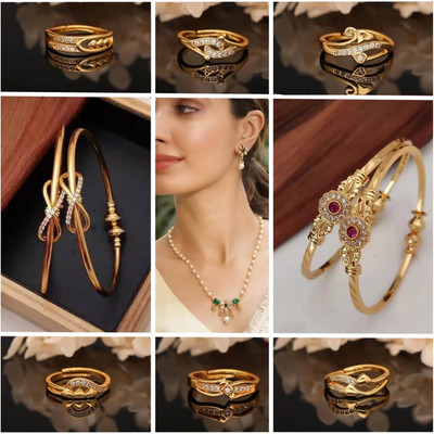 brado jewellery Brass Diamond Gold-plated Bangle(Pack of 9)