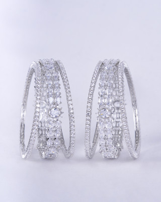 Opal Touch Brass Cubic Zirconia Rhodium Bangle Set(Pack of 6)