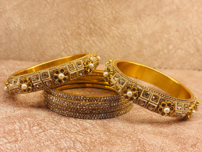 Crazy art gallery Resin Zircon Gold-plated Bangle Set(Pack of 6)
