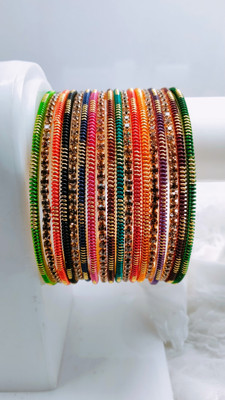 handmadecraft Alloy Crystal Gold-plated Bangle Set(Pack of 10)