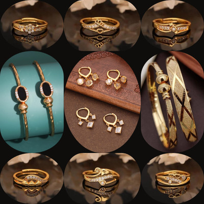 brado jewellery Brass Diamond Gold-plated Bangle Set(Pack of 10)