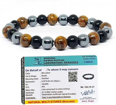 VIBESLE Crystal, Tiger's Eye, Black Obsidian Beads Charm Bracelet