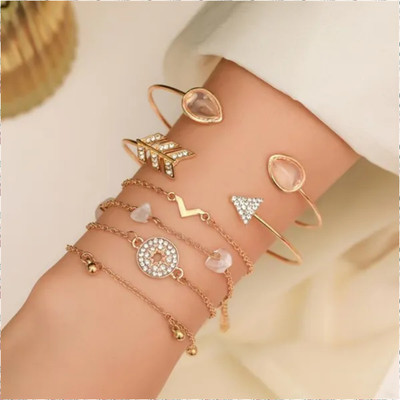 JDENTERPRISES Alloy Cubic Zirconia Gold-plated Bracelet Set(Pack of 6)
