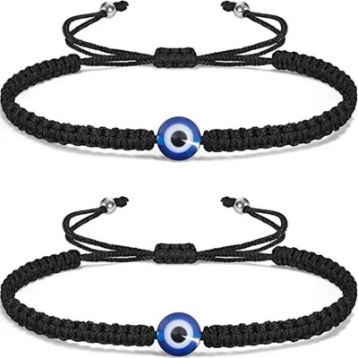 PROVOGUE Metal, Dori, Alloy, Stainless Steel, Leather Beads Black Silver Bracelet(Pack of 2)