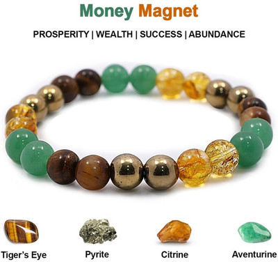 Tanishee- The Real Jewels Pyrite, Green Aventurine, Citrine + Golden, Tiger's Eye Crystal Bracelet