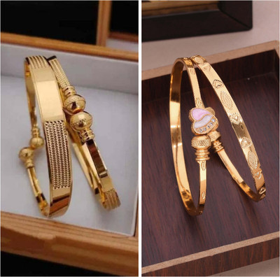 Divastri Brass Diamond Gold-plated Bangle Set(Pack of 2)