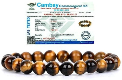 GemVastu Stone, Tiger's Eye Beads, Crystal Charm Bracelet