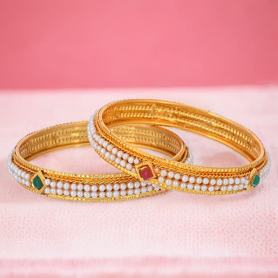 Jewels Kafe Alloy Pearl Gold-plated Bangle Set(Pack of 2)