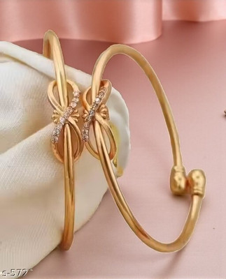 REEWAZIMPERIAL Brass Cubic Zirconia Gold-plated Cuff(Pack of 2)
